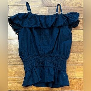 Skybomber Black Eyelet Ruffle Off Shoulder Top Women’s Small